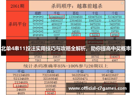 北单4串11投注实用技巧与攻略全解析，助你提高中奖概率